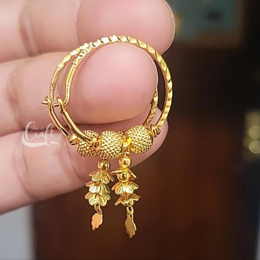 22k Real Dubai Gold Plated Everyday Earrings- Small Bell Hoops-Dangling Earrings